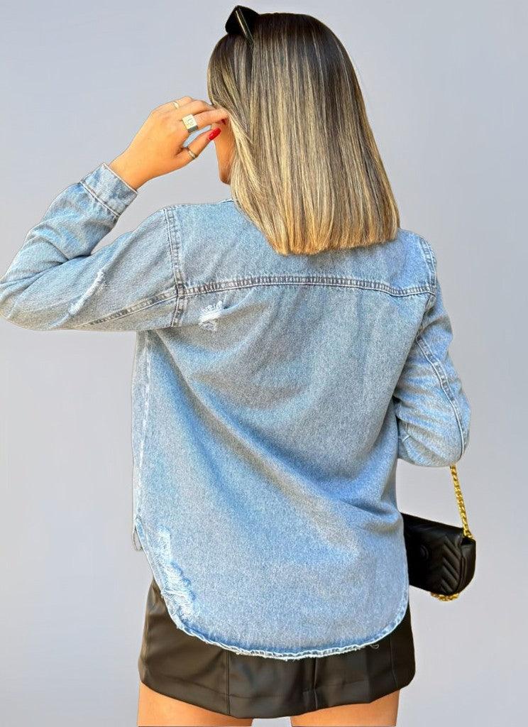 Jaqueta Jeans Feminina Casaco Manga Longa