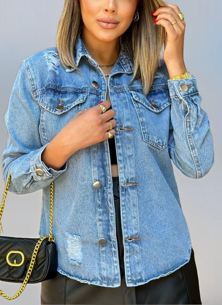 Jaqueta Jeans Feminina Casaco Manga Longa