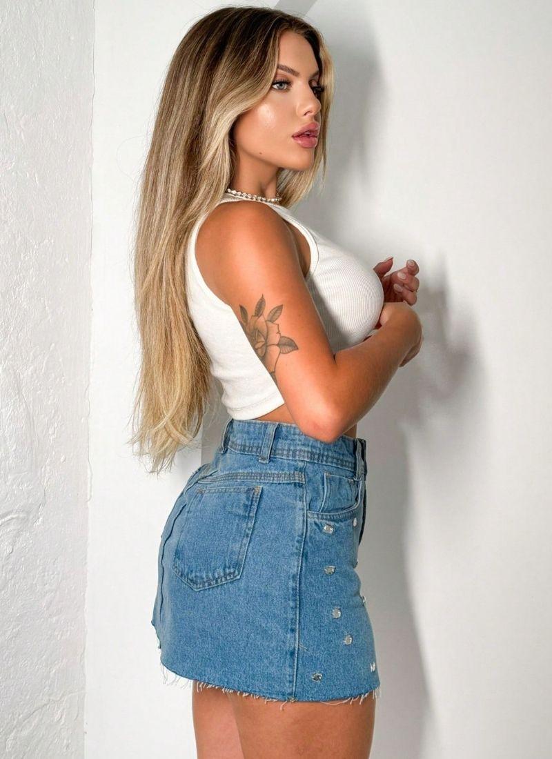 Saia Jeans Feminina Com Brilho