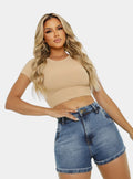 Short Jeans Feminino Social Com Barra