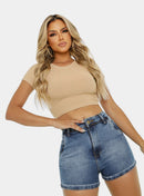 Short Jeans Feminino Social Com Barra