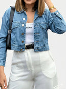 Jaqueta Cropped Jeans Feminina Manga Longa