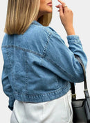 Jaqueta Cropped Jeans Feminina Manga Longa