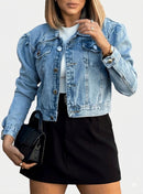 Jaqueta Cropped Jeans Feminina Manga Longa
