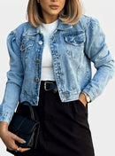 Jaqueta Cropped Jeans Feminina Manga Longa