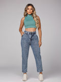 Calça Jeans Premium Feminina Mom Cintura Alta Marmorizada
