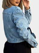 Jaqueta Cropped Jeans Feminina Manga Longa