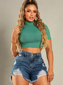 Short Jeans Feminino Espelho Vazado Destroyed