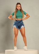 Short Jeans Feminino Espelho Vazado Destroyed