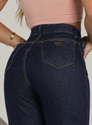 Calça Feminina Wide Leg Jeans Cintura Alta Escura