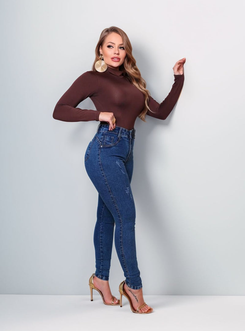 Calça Jeans Clara Com Elastano Cintura Alta