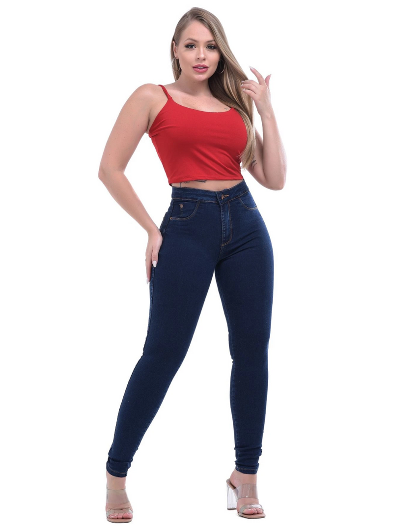 Calça Jeans Feminina Levanta Bumbum Cintura Alta Escura