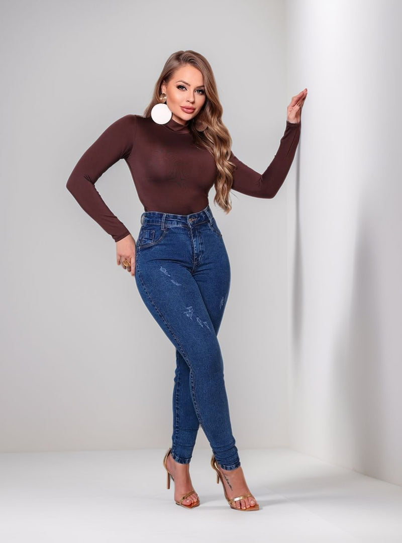 Calça Jeans Clara Com Elastano Cintura Alta