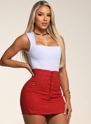 Short Saia Jeans Feminino Modelador Vermelho