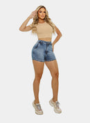 Short Jeans Feminino Social Com Barra
