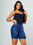 Bermuda Feminina Meia Coxa Jeans Fit Com Lycra