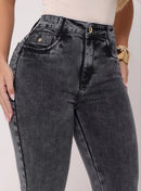 Calça Jeans Flare Feminina Cintura Alta Marmorizada
