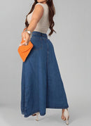 Saia Jeans Feminina Longa Em Camadas