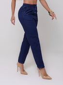 Calça Feminina Jeans Escuro Leve Mom Cintura Alta