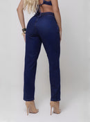 Calça Feminina Jeans Escuro Leve Mom Cintura Alta