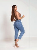 Calça Jeans Feminina Barra Dobrada Mom Cintura Alta