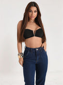 Calça Jeans Feminina Barra Dobrada Mom Cintura Alta