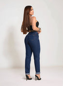 Calça Jeans Feminina Barra Dobrada Mom Cintura Alta