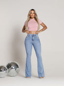 Calça Jeans Flare Feminina Cintura Alta Clara