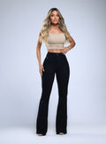 Calça Jeans Flare Feminina Cintura Alta com Puído