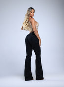Calça Jeans Flare Feminina Cintura Alta Preta