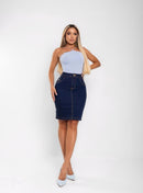 Saia Jeans Feminina Secretaria Cintura Alta Com Elastano