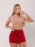 Short Saia Jeans Feminino com Recorte e Barra
