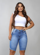 Bermuda Ciclista Feminina Jeans Claro Modeladora