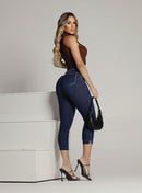 Calça Feminina Jeans Cintura Alta Capri