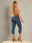 Calça Feminina Jeans Cintura Alta Cropeed