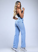 Calça Feminina Wide Leg Jeans Claro Cintura Alta