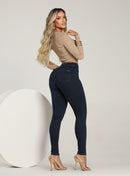 Calça Jeans Feminina Skinny Escura Cintura Alta Empina Bumbum