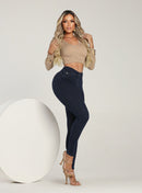 Calça Jeans Feminina Skinny Escura Cintura Alta Empina Bumbum