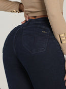 Calça Jeans Feminina Skinny Escura Cintura Alta Empina Bumbum
