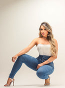 Calça Jeans Modeladora Feminina Cintura Alta Azulada