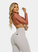 Calça Jeans Modeladora Feminina Cintura Alta Bege