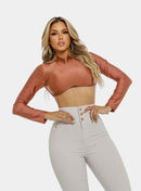 Calça Jeans Modeladora Feminina Cintura Alta Bege