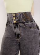 Calça Jeans Modeladora Feminina Cintura Alta Marmorizada