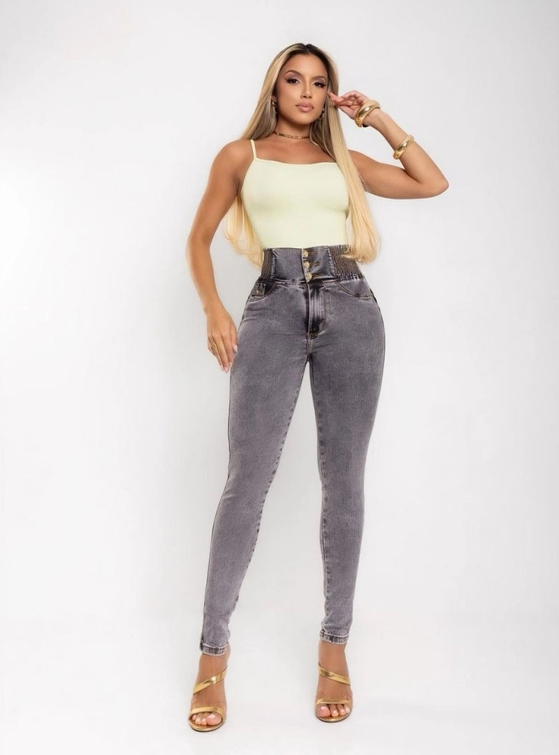Calça Jeans Modeladora Feminina Cintura Alta Marmorizada