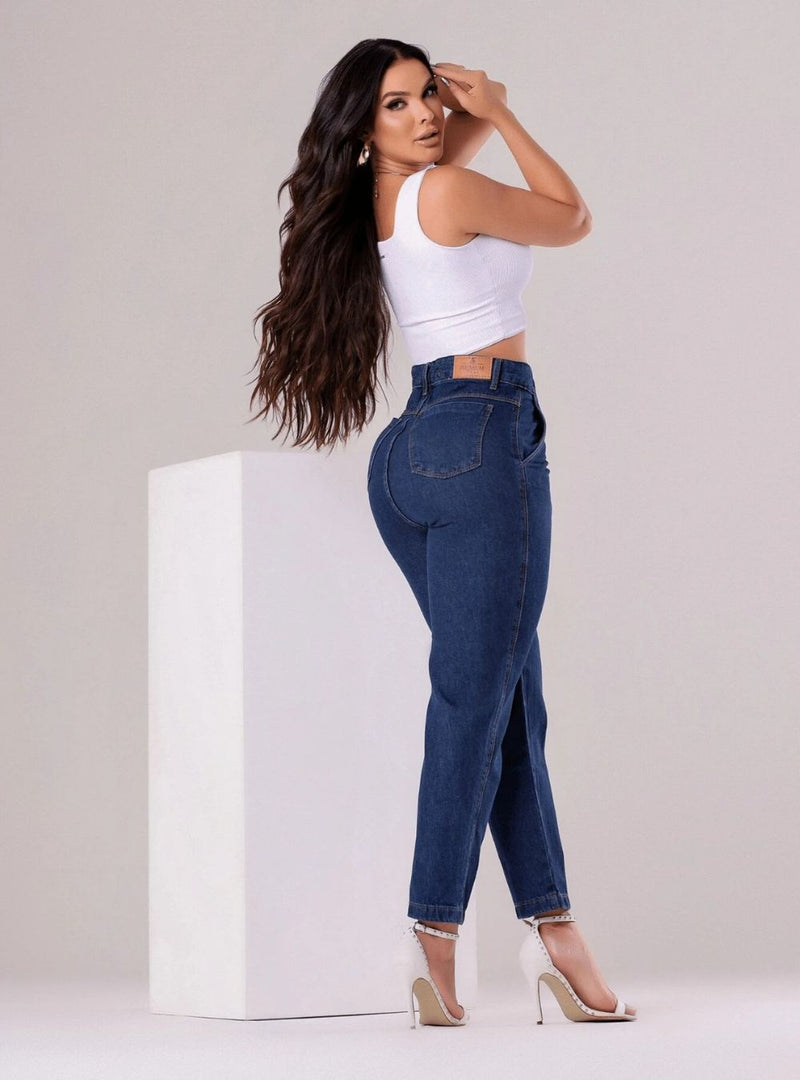 Calça Jeans Premium Feminina Mom Cintura Alta Marmorizada