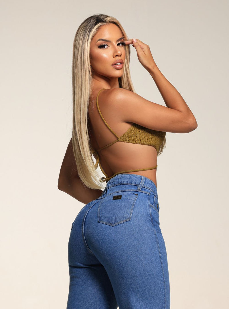 Calça Wide Leg Jeans Médio Feminina