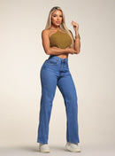 Calça Wide Leg Jeans Médio Feminina