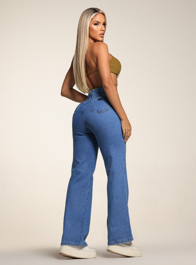 Calça Wide Leg Jeans Médio Feminina