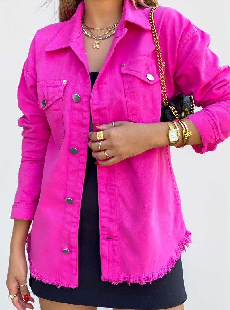 Jaqueta Jeans Feminina Rosa Pink