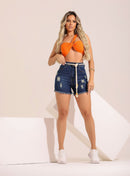 Short Jeans Detalhes Destroyed Com Cinto